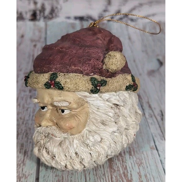 Vintage Santa Clause Head Christmas Ornaments Ceramic or Resin - Picture 4 of 13